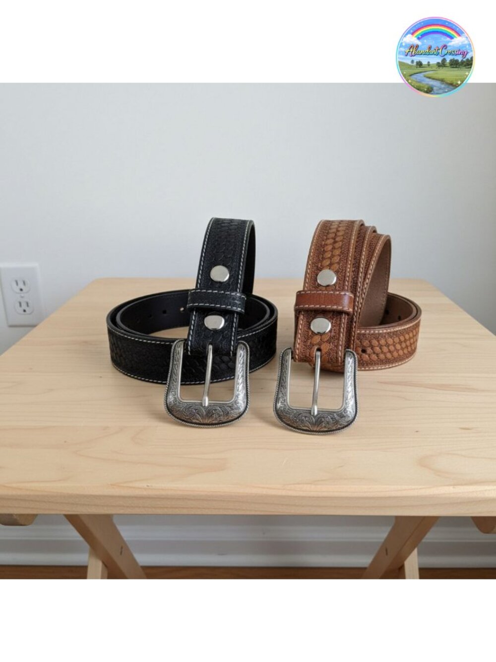 Full Grain Leather Western Belt Handmade Tooled 1.5" Interchangeable Buckle